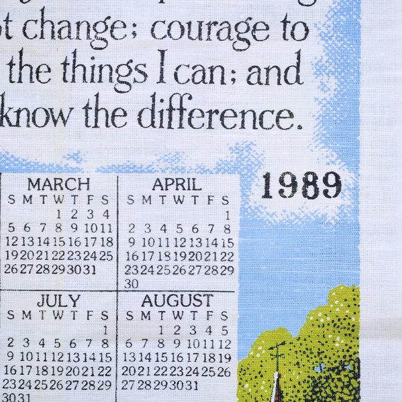 Vintage 1989 Serenity Prayer & Country Church on Pond Calendar Towel by Kay Dee - Picture 5 of 7